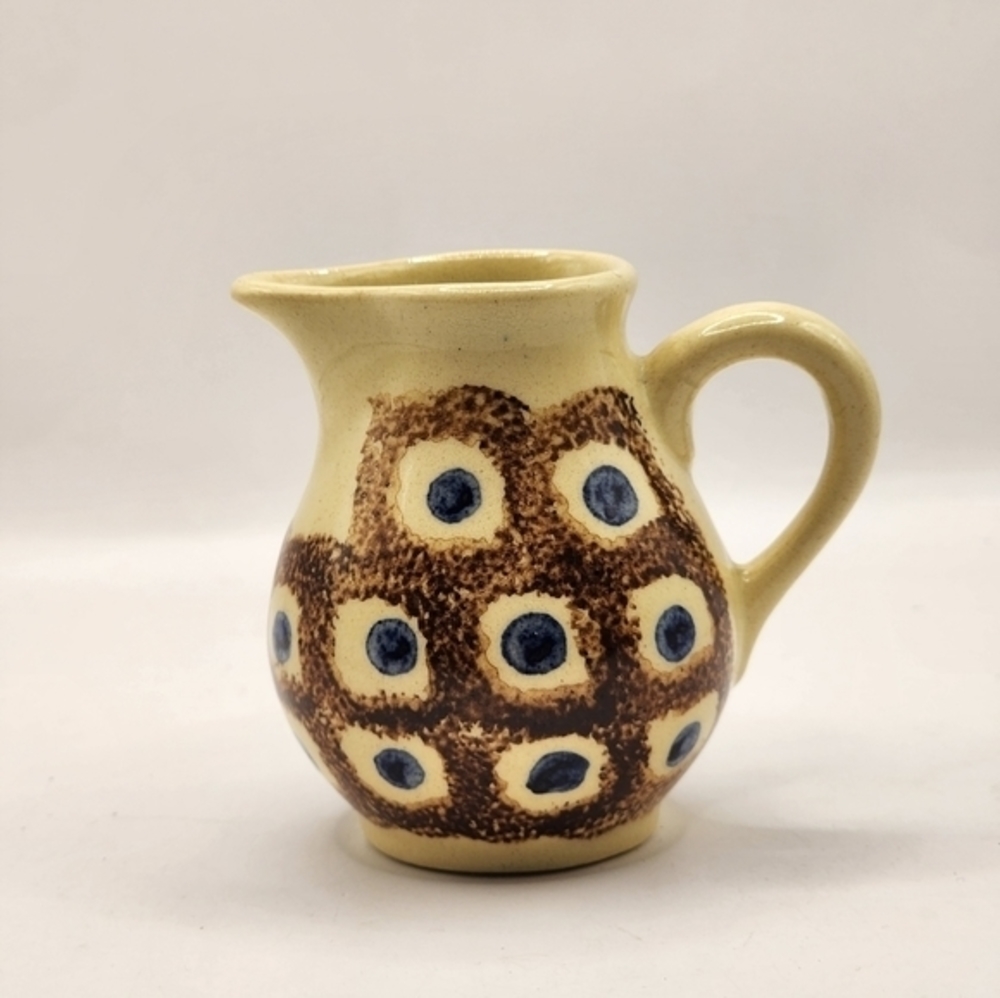 Original Bunzlau Creamer Germany Sponged Brown And‎ Blue Pottery 3 Inches Tall